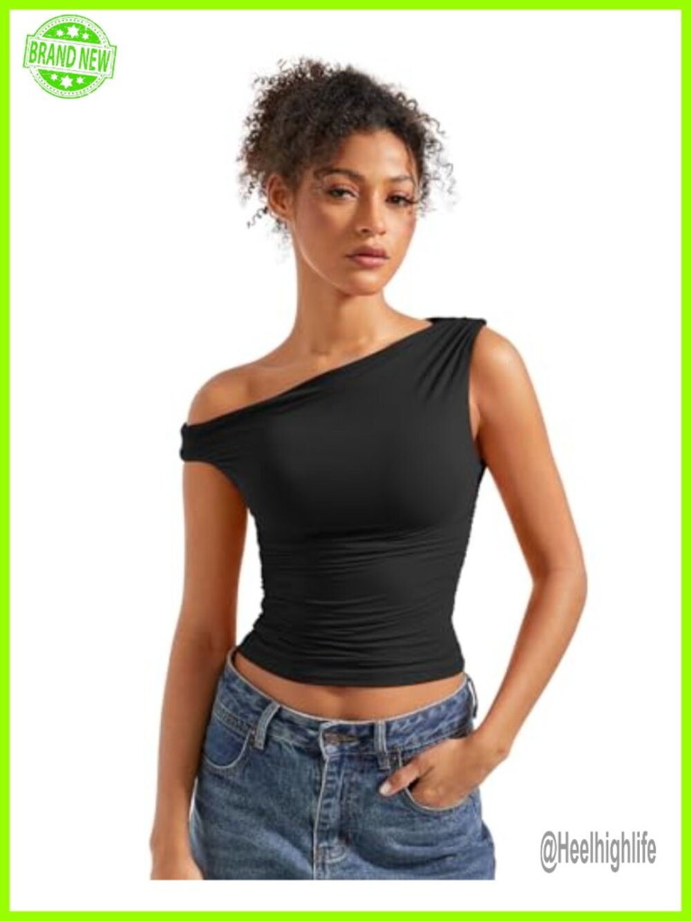 Women Fitted Off Shoulder Sleeveless Crop Top Polyamide Elastane Y2K Going Out